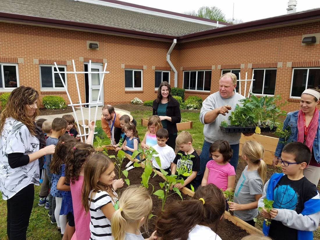 Large group planting in school garden